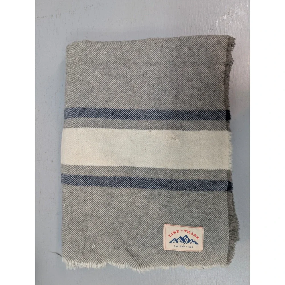 Line of Trade Striped Wool Blend Throw Blanket Fringed Cabin Core 140